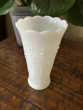 Classic White Scalloped Milk Glass Vase
